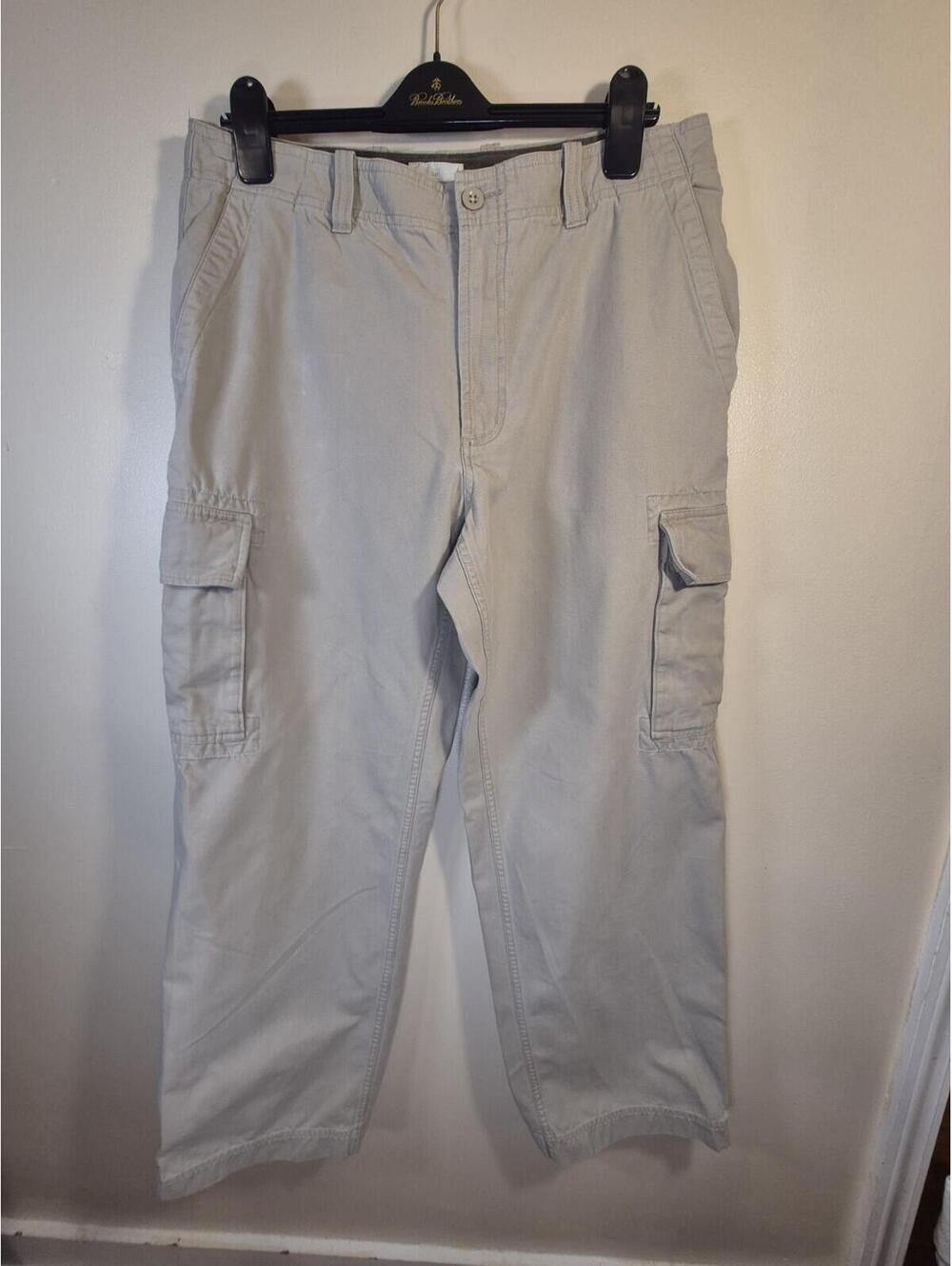 Gap Men's Loose Fit Cargo Pocket Beige Cotton Canvas Straight Leg Pants 34x29